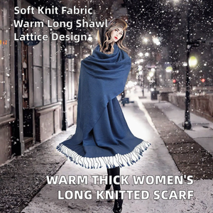 Écharpe longue et épaisse en tricot à franges bleues pour femme, motif uni, usage quotidien - Product Image 2
