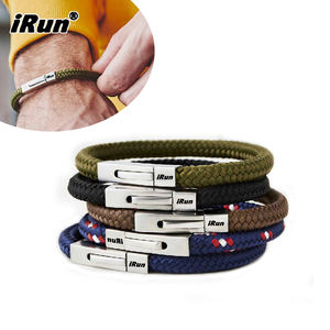 IRun Personnalisé Gravé Lacets Personnalisés Corde Bracelets Cordon Tressé Bracelet À La Main <span class=keywords><strong>Marine</strong></span> Chaîne Bracelet avec Serrure En Métal - Product Image 1