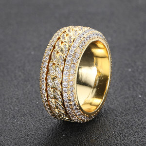 NUOYA Iced Out Bling Cz Spinner Anel Cubano Hip Hop Banhado A Ouro Anel De Diamante Mulheres - Product Image 2