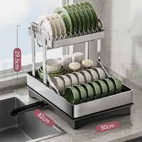 Égouttoir à vaisselle et à baguettes multifonctionnel pliable à double niveau en acier inoxydable pour la cuisine