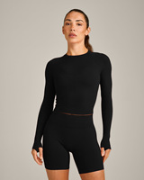 Ensemble de sport High Impression : Haut court à manches longues et short cycliste sans couture, effet push-up, anti-transpiration, pour le yoga et la gym