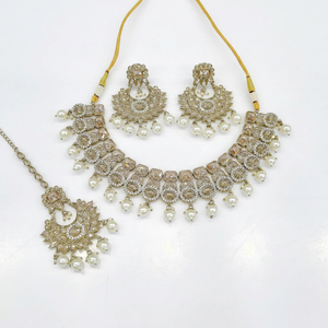 Ensemble collier et boucles d'oreilles Mehendi 10624 en laiton Polki Kundan, aspect émeraude, cadeau de mariage pakistanais pour femmes - Product Image 1