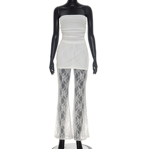 Viviblook D26JP093 Mono de Verano para Mujer, Sexy, Sin Mangas, Sin Tirantes, Color Sólido, con Abertura, Encaje, Patchwork, Estilo Flare, para Club - Product Image 2