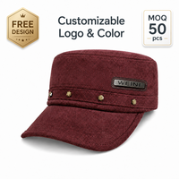 Casquette Cadet Rétro en Daim WEINI avec Logo Personnalisé, Patch en Cuir et Rivets Métalliques – Vente en Gros