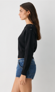 <span class=keywords><strong>Maglione</strong></span> in Cashmere con <span class=keywords><strong>Scollo</strong></span> <span class=keywords><strong>a</strong></span> Barca Personalizzato, Pullover Corto da Donna Nero con Spalle Scivolate, Vita <span class=keywords><strong>a</strong></span> Costine, Dettaglio Bottoni, Morbido Top Lavorato <span class=keywords><strong>a</strong></span> Maglia - Product Image 3