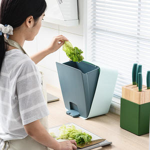 ถังขยะในครัวเรือนแบบหรูหรา ทนทาน รูปทรงสี่เหลี่ยมผืนผ้า พร้อมที่เหยียบเท้า ใช้งานได้หลากหลาย ช่องเปิดแบบเอียง สีฟ้า ขาว เหลือง - Product Image 1