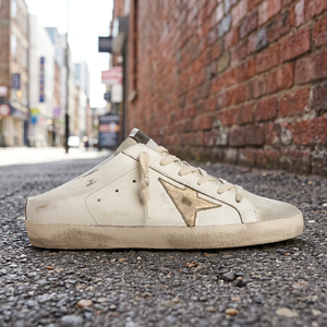 Wholesale Luxury Vintage Distressed Golden Star Mule Sneakers, Suede Spliced Genuine Leather Dirty Designer <b>Slides</b> For Unisex - Product Image 1