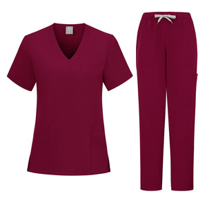 Women's Scrub Set Blue V-Neck Short Sleeve Pants Moisture Wicking Hospital Uniform Split Set - Product Image 4