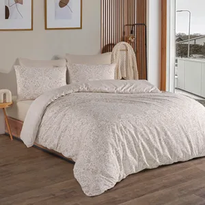 Juego de Ropa de Cama Individual Karden Flower Dream Cotton Orbit 100% Algodón Popelín, Funda de Edredón Beige, Sábana Plana, Funda de Almohada, Ropa de Cama de Hotel - Product Image 2