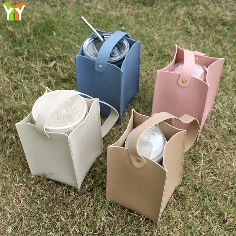 Ready Stock Take-away Drink Cup Handbag Faux Leather Coffee Cup Holder Tea Milk Cup Carrier Bag Drinks Promotional Giveaway