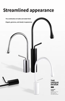 Robinet de salle de bain monotrou chaud/froid en laiton brossé or noir, style européen, avec cartouche céramique, bec de cygne orientable, à poser sur le plan.