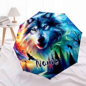 1 Parapluie Pliant Personnalisé avec Nom de Loup Arc-en-ciel, Sans Minimum de Commande, Cadeau Animal Sauvage Personnalisé, Impression UV, Commande Unique, Regenschirm Mit Foto - Product Image 1