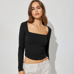 Aoyema Women New Tight Sexy <strong>Tops</strong> Square U Neck Slim Shirt Long Sleeve Stretchy Lightweight Running T Shirt - Product Image 2