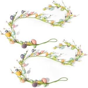 Guirlande souple d'œufs de Pâques artificiels, vigne printanière pastel avec feuilles vertes pour chemin de table, chemin de table de fête, décoration de ferme et de maison - Product Image 3