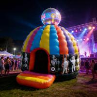 Dôme Disco Gonflable Château de Rebond Thème Enfants Balle Disco Rayures Arc-en-ciel Matériau PVC Écologique Commercial