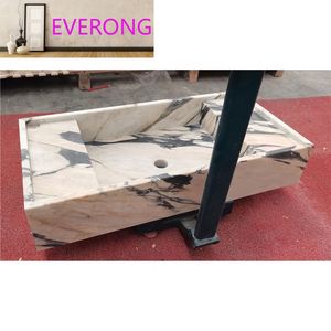 Évier de salle de bain en pierre naturelle personnalisé <span class=keywords><strong>EV</strong></span> STONE, lavabo en marbre Calacatta Viola massif pour meuble-lavabo de salle de bain - Product Image 6
