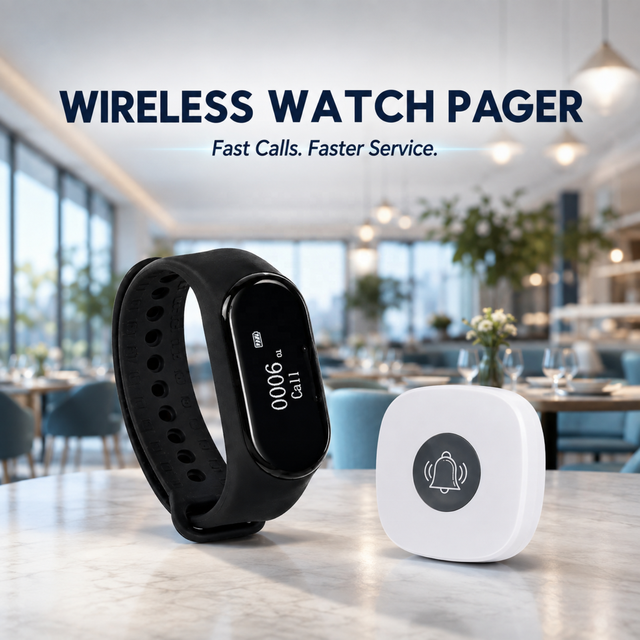 Wireless Watch Pager System Restaurant Waiter Call System Supports up to 500 Call Buttons Vibration Alert for Cafe Hotel Service