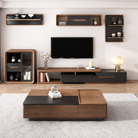 Ensembles de meubles de salon modernes avec support TV réglable et table basse avec rangement