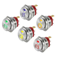 Interrupteur à bascule métallique M16 éclairé par LED, 6A 250V 10A 125V, avec symbole d'alimentation autobloquant marche/arrêt pour contrôle industriel