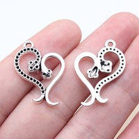 Pendentif Cœur Hibou Jumeau 26x18mm en Alliage de Zinc Argent Vieilli Ajoure pour Collier d'Appréciation des Enseignants