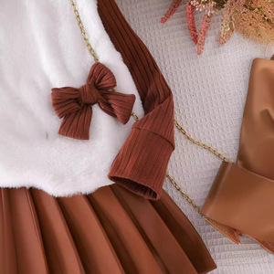 Autumn and Winter Children Solid Color Long-sleeved <strong>Sweater</strong> <strong>Vest</strong> with Pleated Skirt Three-piece Suit