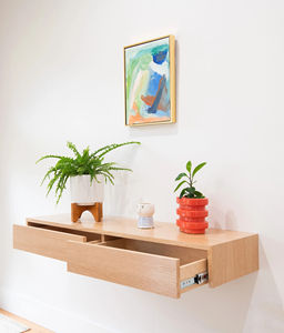 Étagère murale de décoration intérieure <span class=keywords><strong>avec</strong></span> supports Étagère de <span class=keywords><strong>rangement</strong></span> murale de décoration intérieure <span class=keywords><strong>Bureau</strong></span> flottant à 2 tiroirs en chêne moderne - Product Image 2