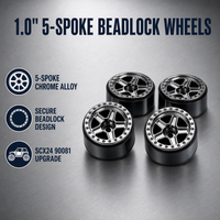 Jantes en plastique ABS à cinq branches de 1,0 pouce avec système Beadlock, pièces de mise à niveau pour RC Crawler, adaptées aux accessoires de voiture RC 1/24, lot de 4