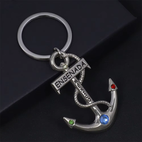 Porte-clés en forme d'ancre d'Ensenada avec strass colorés, design nautique pour souvenirs côtiers