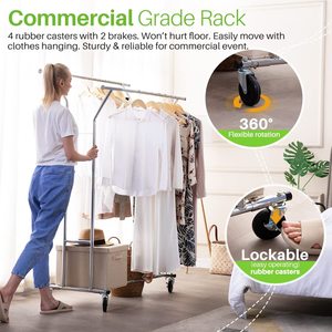 <strong>Clothing</strong> Garment Racks <strong>Heavy</strong> <strong>Duty</strong> Double <strong>Rails</strong> Adjustable Collapsible Rolling Clothes Rack on Wheels Adjustable Clothes Rack - Product Image 4