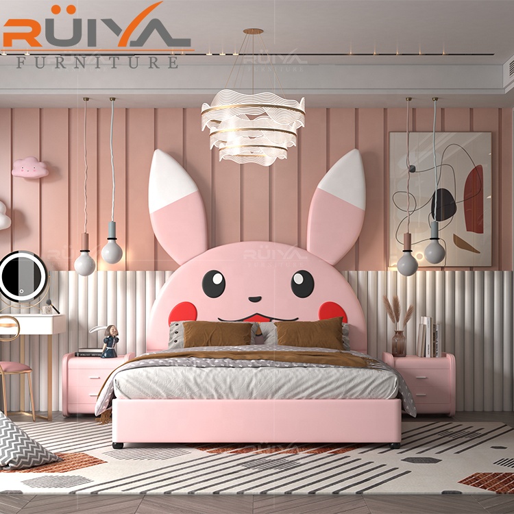 美品♡ベッド 高級ベッドルーム家具ベッドかわいいピカチュウ漫画レザーキッズダブル