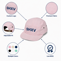 Casquettes de camping 5 panneaux en sergé de coton rose pastel crème, non structurées, avec œillets métalliques, pour l'extérieur et le skate