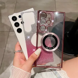 Diamante de diamantes de imitación chapado de lujo para funda magnética para Samsung S23 Ultra S22 Plus cubierta colorida degradada transparente - Product Image 3