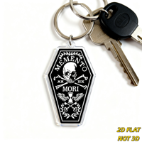 Porte-clés cercueil Memento Mori, style gothique et croix, en acrylique, avec sablier, clés et couronne de laurier, pour usage quotidien, noir