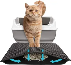 Couche inférieure imperméable à l'eau Nettoyage facile EVA Tapis pour animaux de compagnie Lits de sol pour chats Tapis de litière pour chat Tapis de trappeur à double couche pour litière pour chat