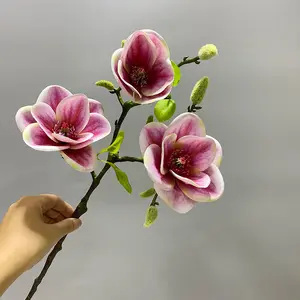 Simulatie 3-koppige Korte Paal Enkele Tak Ronde Tafeldecoratie Real Touch Kunstmatige Bloemstuk Kunstmatige Magnolia