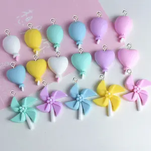 100Pcs Mini Heart Balloon Cute Windmill Resin Charms for Necklace Bracelet Earrings Jewelry Making Diy Pendants Accessories