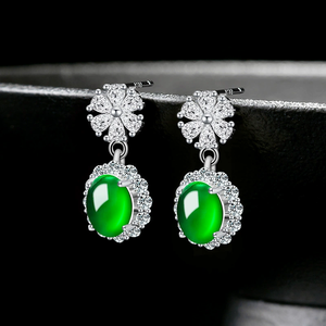 Pendientes de jadeíta natural auténtica de grado A, en forma de huevo, color verde jade, con plata S925, estilo femenino. - Product Image 3