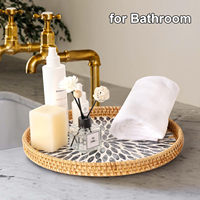 Plateau en rotin laqué avec incrustation de nacre, plateau de service moderne et luxueux pour la cuisine et la salle de bain, pour le café/le pain/les fruits, multifonctionnel, décoration