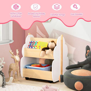 Estantería de Madera de 2 Niveles para Niños, <span class=keywords><strong>Librería</strong></span> Multifuncional para Niños Pequeños con Ruedas Universales para Guardería - Product Image 4