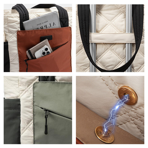 Sac à main de voyage, de sport et de shopping en nylon matelassé léger, grande capacité, résistant à l'eau, avec fermeture éclair, vente en gros - Product Image 3