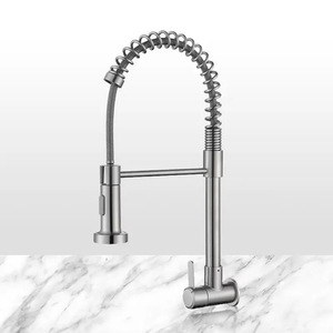 Robinet de cuisine à ressort unique en acier inoxydable 304, mural, extractible et rotatif pour évier - Product Image 1
