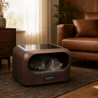 Maison intelligente pour animaux USMILEPET avec circulation d'eau, refroidissement et chauffage, panneau tactile LED, grain de noyer, lit pour chien et chat