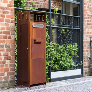 Boîtes aux lettres extérieures autoportantes en acier Corten rouillé, style vintage moderne, étanches, à vendre - Product Image 6