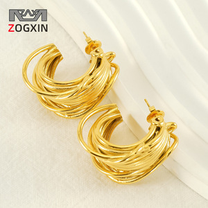 Zogxin Gold Hoop Earrings 18K Geometric Irregular Design For Women Party Jewelry - Product Image 1