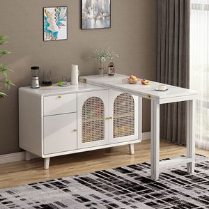 Solid Wood <b>Folding</b> <b>Dining</b> <b>Table</b> With Storage Cabinet Extendable Bar Counter For Small Apartment Home Use - Product Image 4