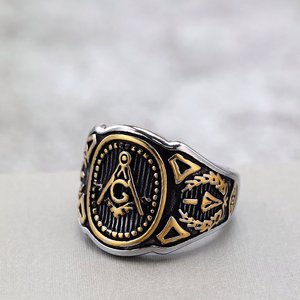 Freemason Ag <b>Ring</b> Men Stainless Steel Hip Hop Geometric Design Gold And Silver Color Gift Jewelry - Product Image 3