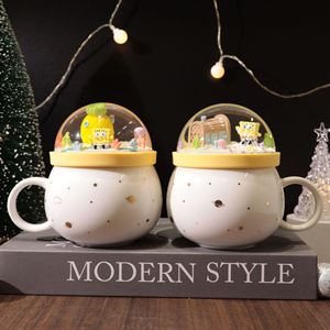 Tazza in Ceramica Direttamente dalla Fabbrica, Design Cartoon con Paesaggio in Miniatura, Coperchio a Forma di Palla di Neve, per Festa dei Bambini, San Valentino, Compleanno, Spongebob - Product Image 3