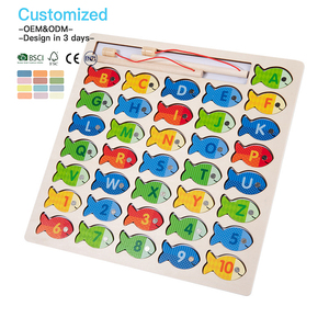 Jeu de pêche et de puzzle en bois Montessori EDULAND CE CPC OEM ODM, jouet éducatif précoce pour la coordination œil-main des tout-petits - Product Image 1
