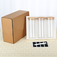 Ensembles de Récipients Alimentaires en Verre Borosilicate Transparent Scellés avec Couvercle en Bambou, Lavables au Lave-Vaisselle et Anti-Humidité, Vente en Gros