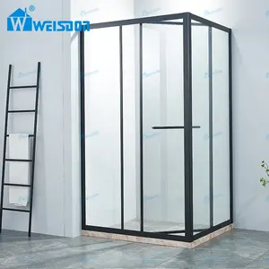 Weisdon giá tốt Matte Đen 304 thép không gỉ vòi hoa sen cửa vuông đóng khung Tempered Glass phòng tắm